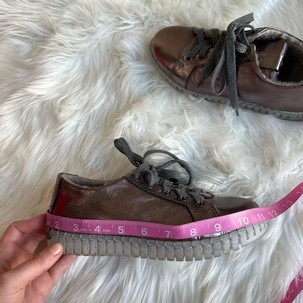 Andia Fora Gregory’s women’s size 36 dark rose metallic fuzzy low top sneakers